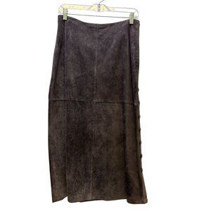 Vintage Worth Brown Leather Button-Front Midi Skirt Size 8